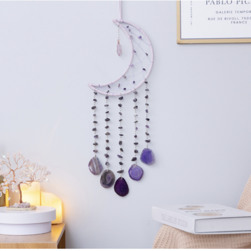 Gemstone Dreamcatchers Crescent Less Stones with Hanging Agate